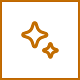 Two orange sparkle icons on white background.